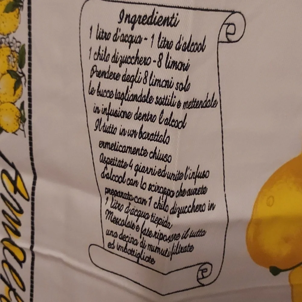 Italian Dish Towel Tea Towel Wall Hanging Lemon Limoncello Theme